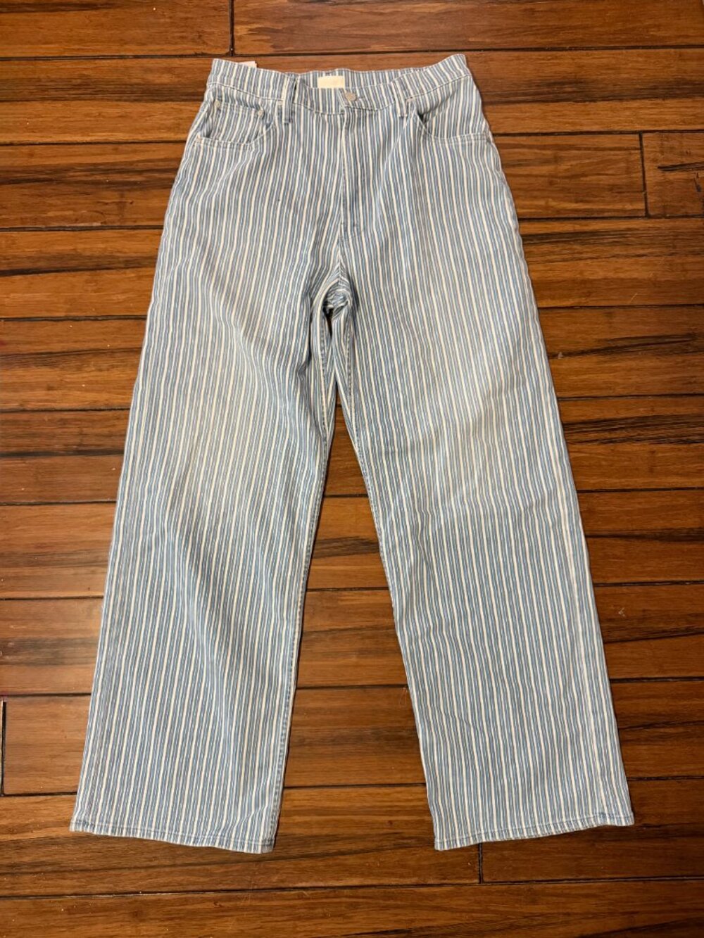 Mother High Waisted Spinner Zip Skimp Pants - Lined Up, Blue White Stripe, 29